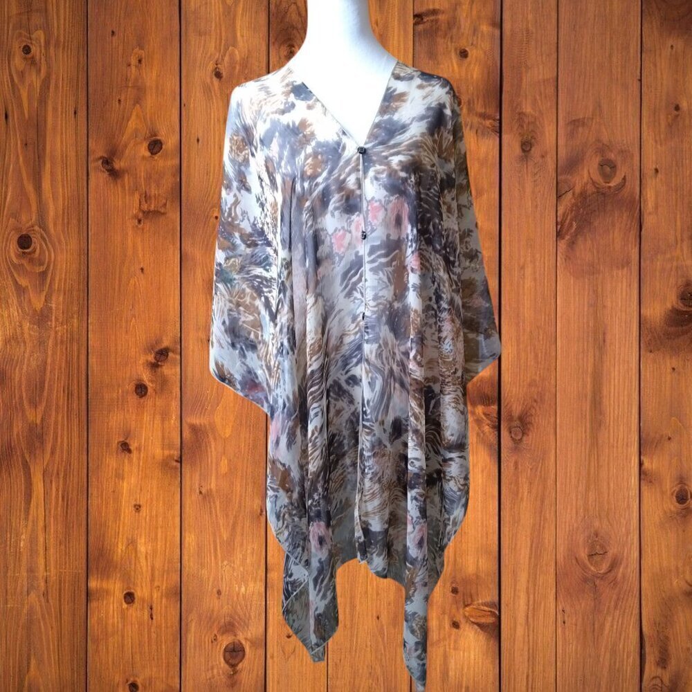 Sheer Floral Geometric Lightweight Cover Up Boho Button Accent